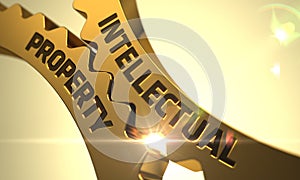 Intellectual Property Concept. Golden Cogwheels. 3D.