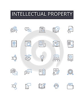 Intellectual property line icons collection. Private property, Legal rights, Copyright laws, Trade secrets, Patented