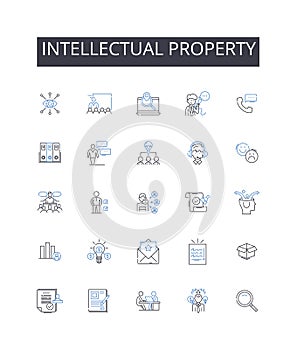 Intellectual property line icons collection. Private property, Legal rights, Copyright laws, Trade secrets, Patented