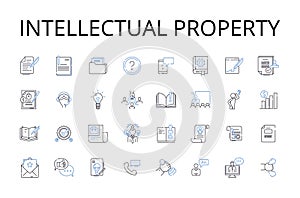 Intellectual property line icons collection. Private property, Legal rights, Copyright laws, Trade secrets, Patented