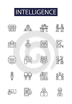 Intelligence line vector icons and signs. intelligence, technology, artificial, digital, brain, ai, robot,science