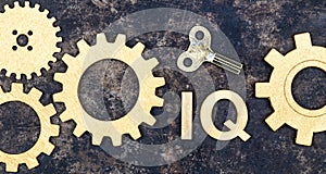 Intelligence quotient, iq test score and level concept, gears with key photo