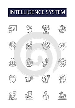 Intelligence system line vector icons and signs. Machine-Learning, Expert-Systems, Neural-Networks, Big-Data, Pattern