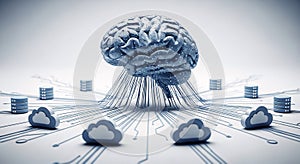 Intelligent AI Brain Interconnected with Cloud Data Centers for Global Processing & Digital Innovation