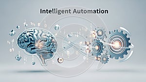 Intelligent Automation Concept with Brain, Gears, Binary Code, and Data Streams artificial intelligence