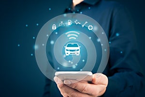 Intelligent car app on smart phone concept