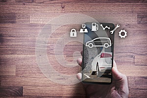 Intelligent car app on smart phone concept