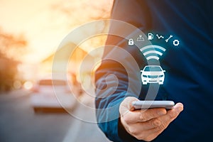 Intelligent car app on smart phone concept photo