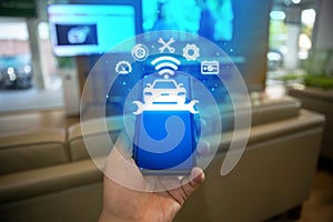 Intelligent car app on smartphone concept, Car app connect, a smart car companion, conveys the idea of an intelligent mobile app