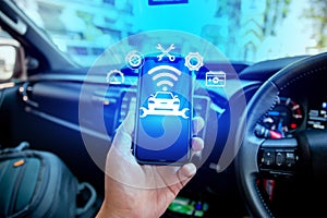 Intelligent car app on smartphone concept, Car App-Connect, a smart car companion, conveys the idea of an intelligent mobile app