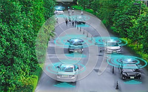 Intelligent car, Autonomous self driving vehicle with artificial photo