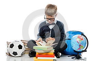 Intelligent elementary school student with books
