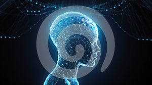 Intelligent machine Chat GPT with a dense network of interconnected dots and lines. Generative AI. photo