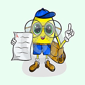 Intelligent student lemon gets great grades in school, has a briefcase, and wears a hat, glasses, and boots.