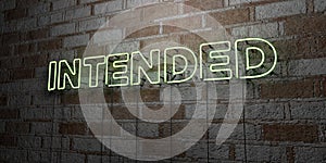 INTENDED - Glowing Neon Sign on stonework wall - 3D rendered royalty free stock illustration