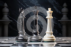 Intense Battle: Black Knight vs. White Bishop on Luxurious Chessboard