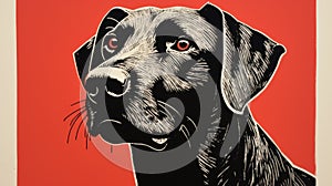 Intense Black Dog Linocut Print Poster