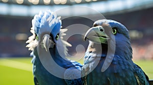Intense Blue Birds On Football Field: Unreal Engine 5 Cinematic Portraits