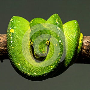 Coiled Green Tree Python Staring Intently