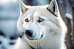 intense and captivating gaze of a wolf in a snowy setting