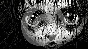 Intense Close-up: Nightmarish Illustration Of Angry-eyed Girl