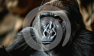 Intense Close-Up Portrait of a Gorillas Face with Piercing Eyes Emphasizing the Soulful Intelligence of Wildlife