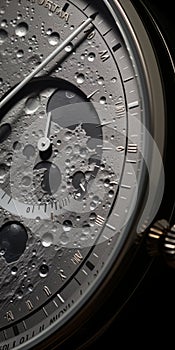 Intense Close-ups Of Lunarpunk Style Watch On Black Surface