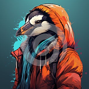 Intense Color Penguin Portrait In Azuki Nft Style