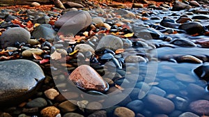 Intense Color Saturation And Tilt-shift Lenses: Captivating Rocks In A River