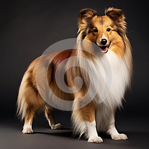 Intense Color Shetland Collie Standing: Innovative Techniques In Dark Gold And White
