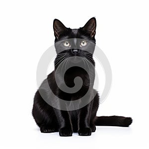 Intense Coloration: A Black Cat In White Background