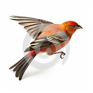 Intense Coloration: Reddishbrown Bird In Flight On White Background photo