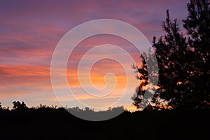 Intense colors in the sky at night in the countryside