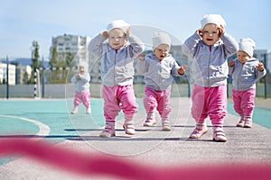 Intense competition of toddlers close to the finish