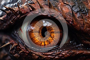 Intense Dinosaur eye closeup. Generate Ai