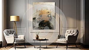 Intense And Dramatic Gold And Black Abstract Painting For Rustic Impressionism Living Room photo