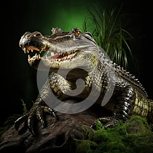 Intense And Dramatic Studio Shot Of Lifesize Alligator With Open Hand