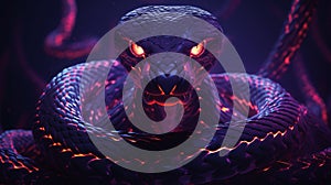 Intense Energy: A Highly Detailed Snake With Glowing Red Eyes