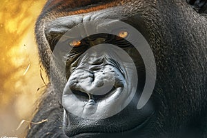 Intense eyes close up of a silverback king gorillas compelling face