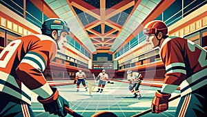 Intense Faceoff Moment in a Retro-Style Ice Hockey Match