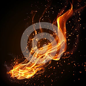 Intense Fire Flames Isolated on Black Background. Generative ai