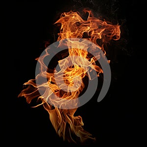 Intense Flames Burning on Black Background