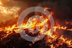 Intense flames engulfing the dark landscape photo