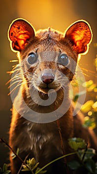 Intense Fossa Hunt: Golden Sunset in Madagascar Rainforest