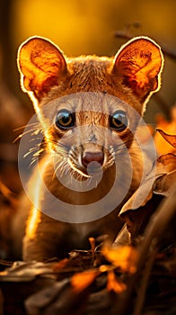 Intense Fossa Hunt: Golden Sunset in Madagascar Rainforest