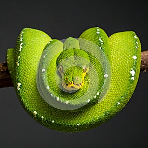 Intense Gaze of a Coiled Green Tree Python