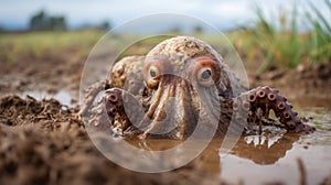 Intense Gaze A Little Crawl Octopod In The Mud