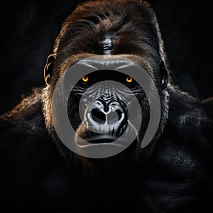 Intense Gorilla Portrait With Bright Eyes On Dark Background photo