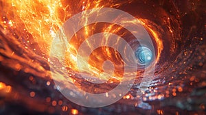 The intense gravitational pull of a black hole distorts and warps the fabric of spacetime creating a warped dizzying photo