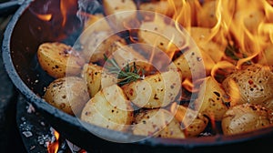 The intense heat of the flames below transforms these plain potatoes into a fiery side dish thats bursting with flavor photo